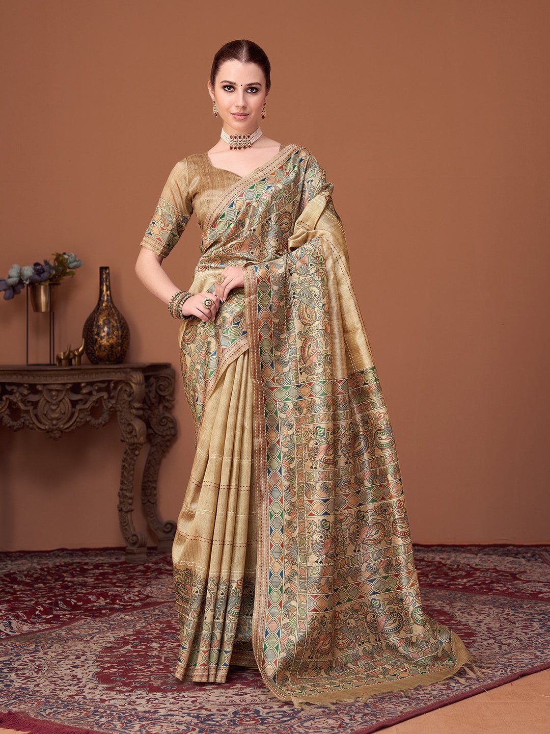 Regal Golden Beige Cotton Silk Saree - Ressa