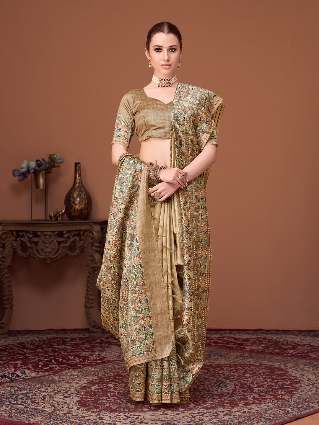 Regal Golden Beige Cotton Silk Saree - Ressa
