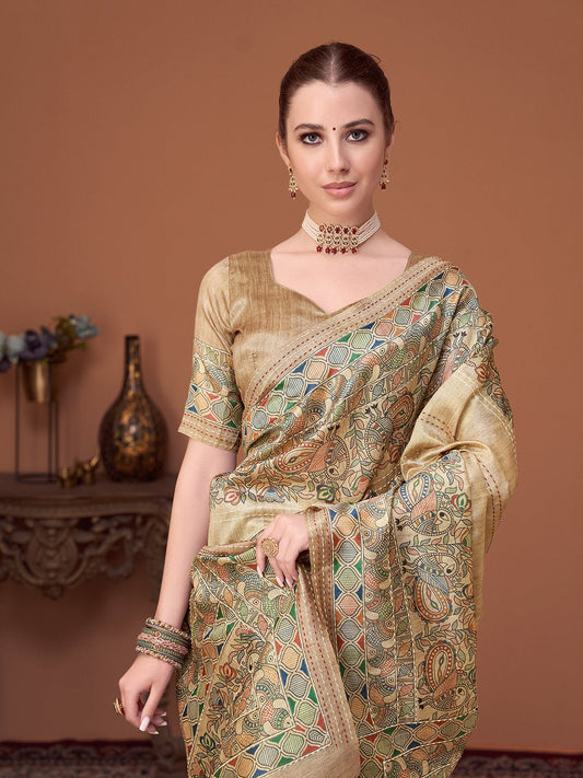Regal Golden Beige Cotton Silk Saree - Ressa