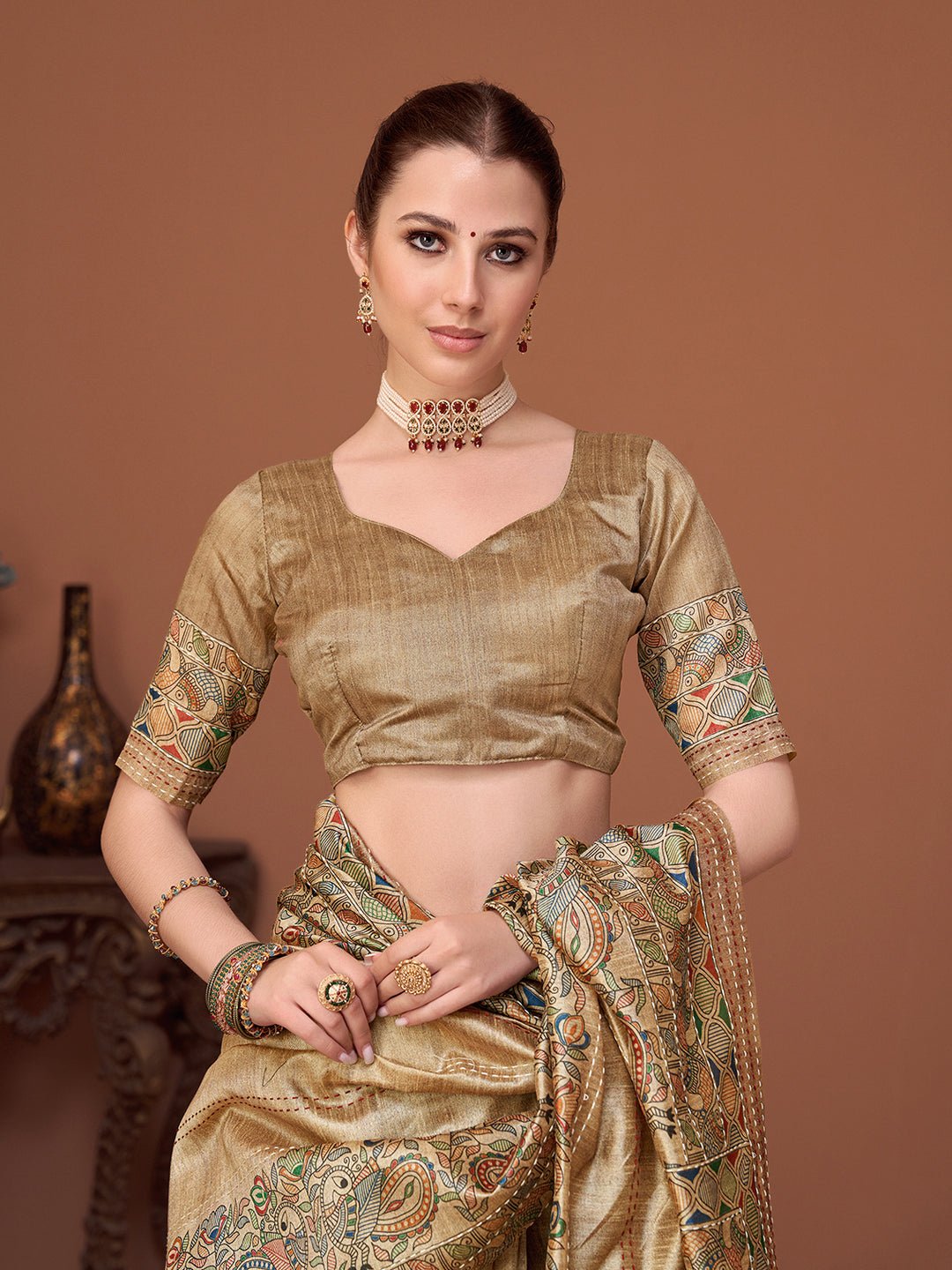 Regal Golden Beige Cotton Silk Saree - Ressa