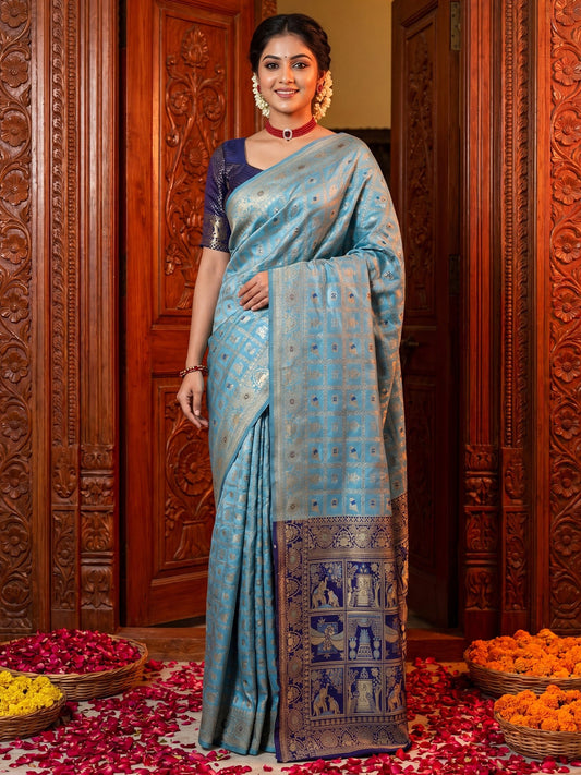 Regal Ice Blue Silk Saree - Ressa