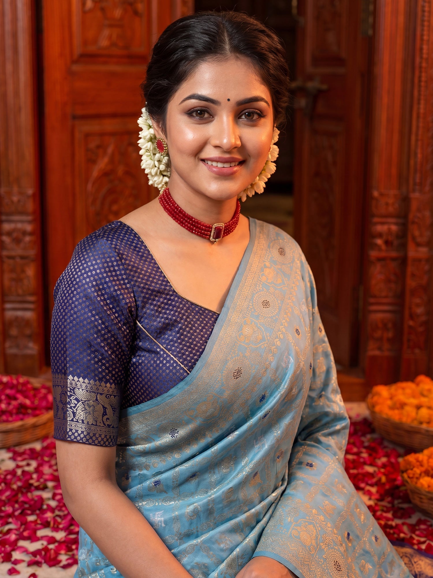 Regal Ice Blue Silk Saree - Ressa