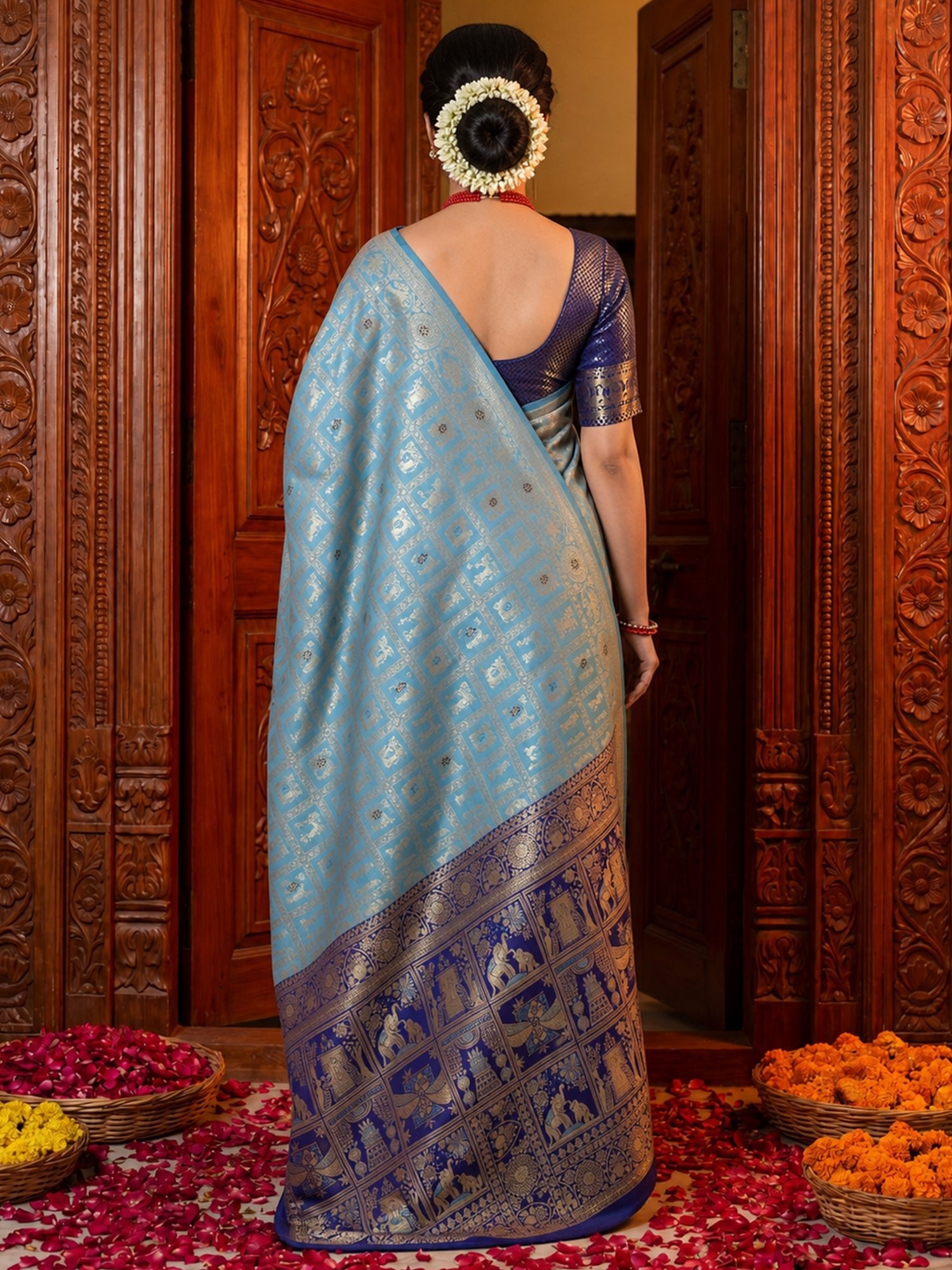 Regal Ice Blue Silk Saree - Ressa