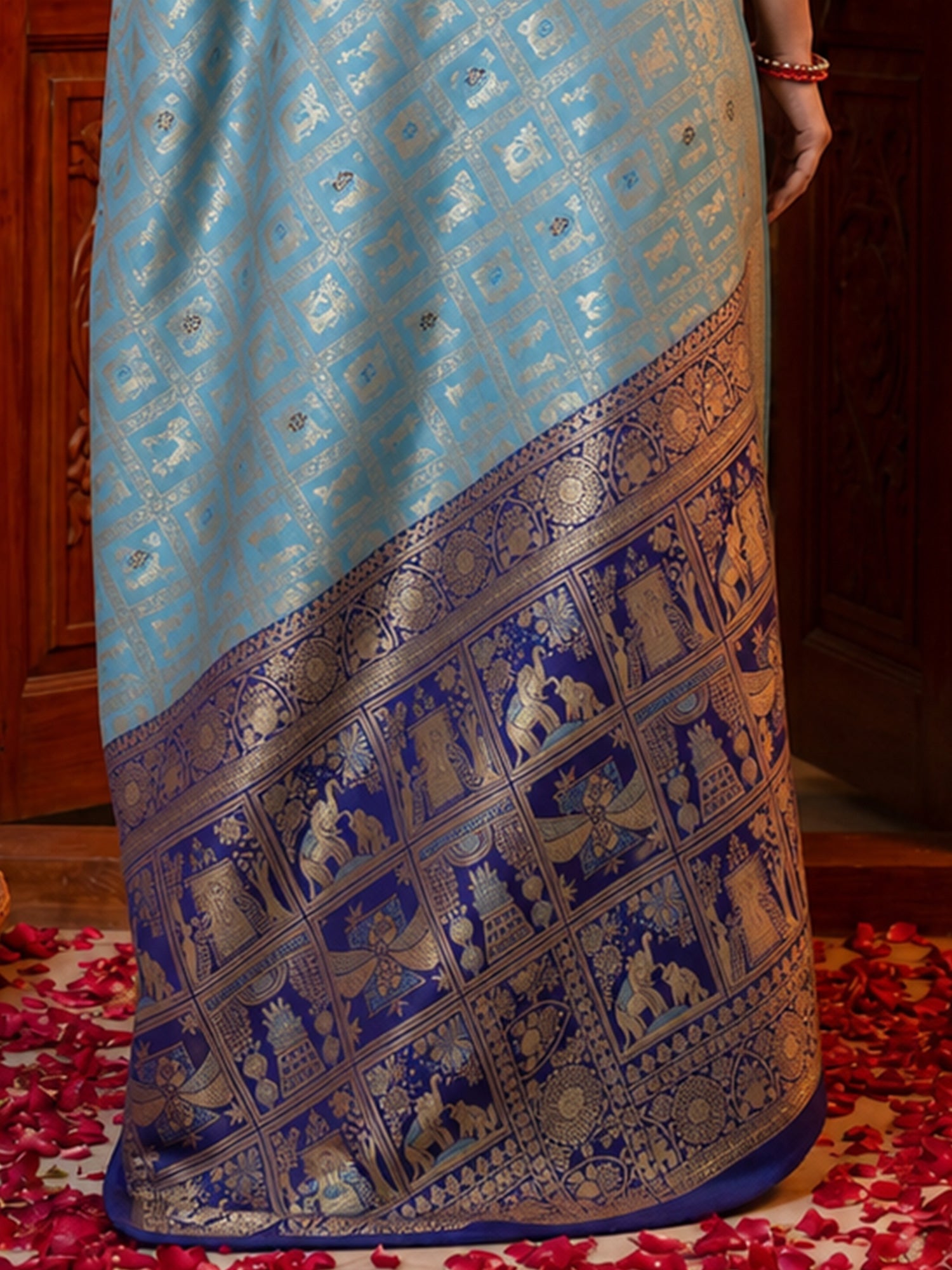 Regal Ice Blue Silk Saree - Ressa