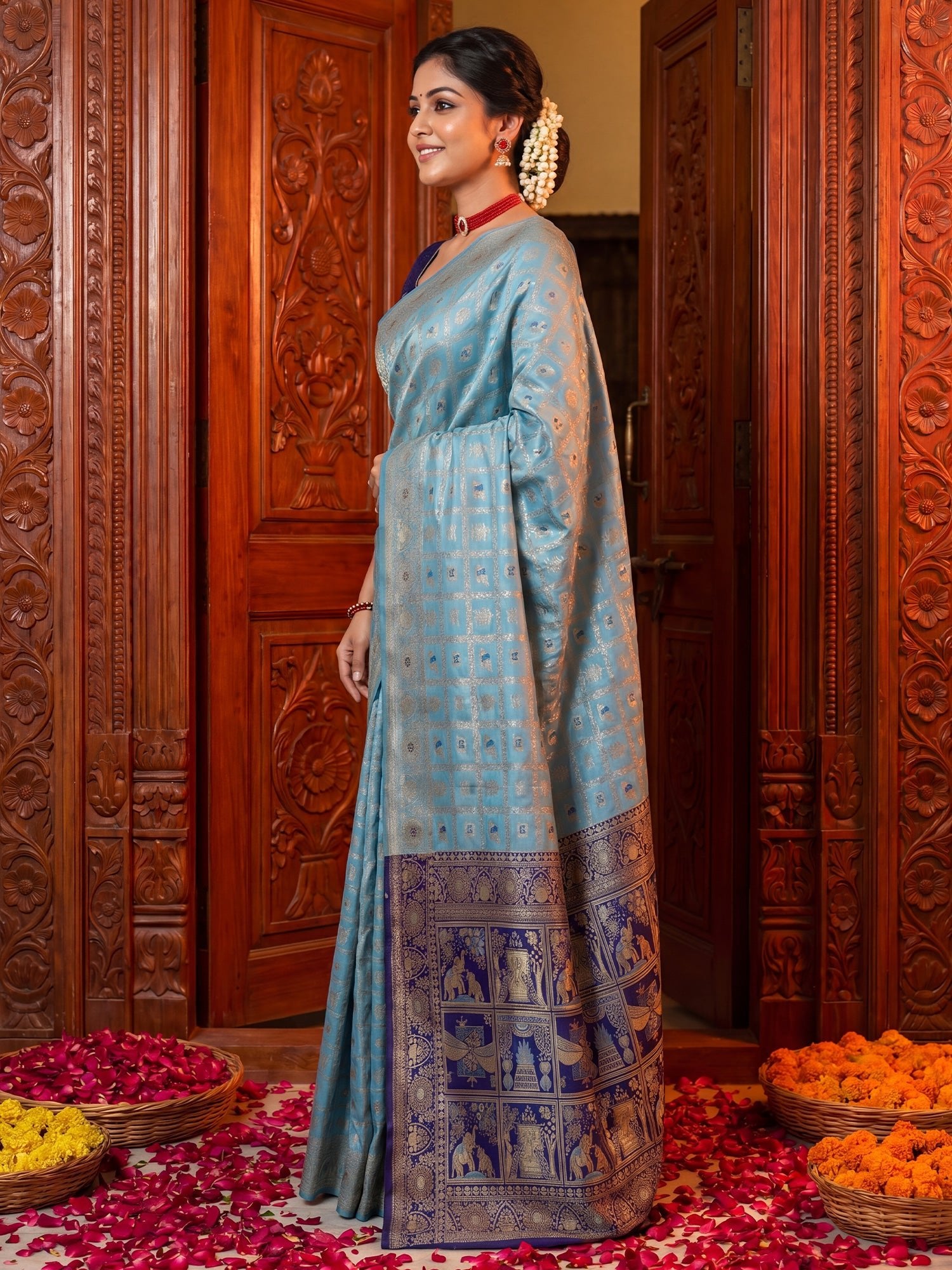 Regal Ice Blue Silk Saree - Ressa