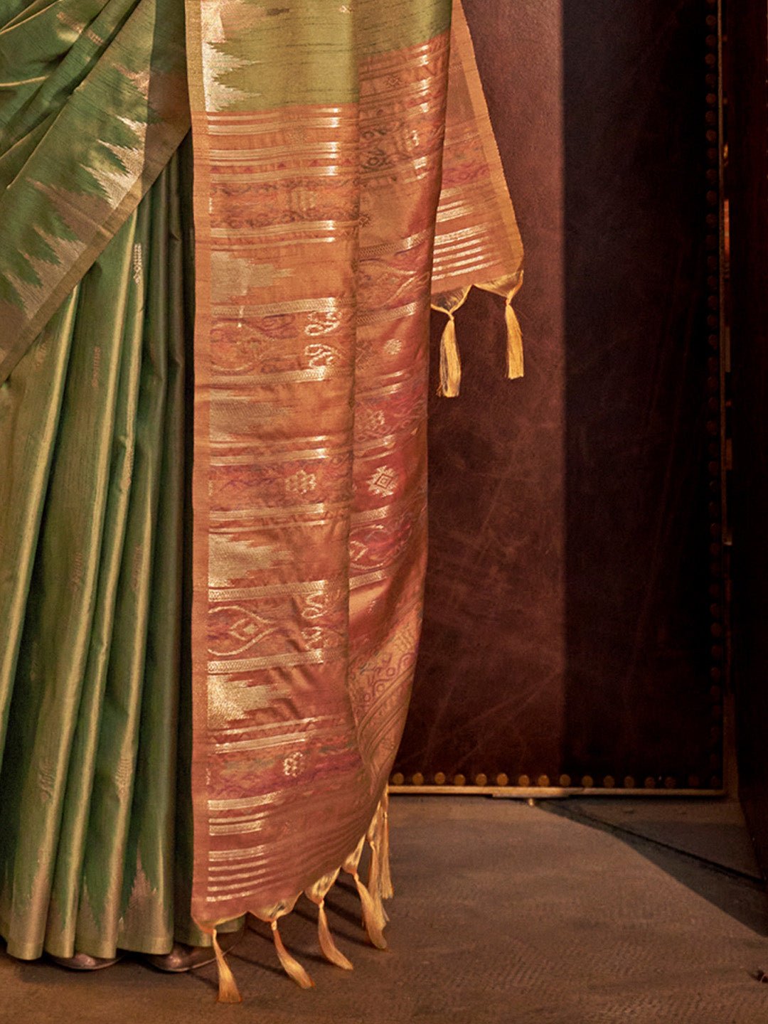 Regal Olive Green Silk Blend Saree - Ressa