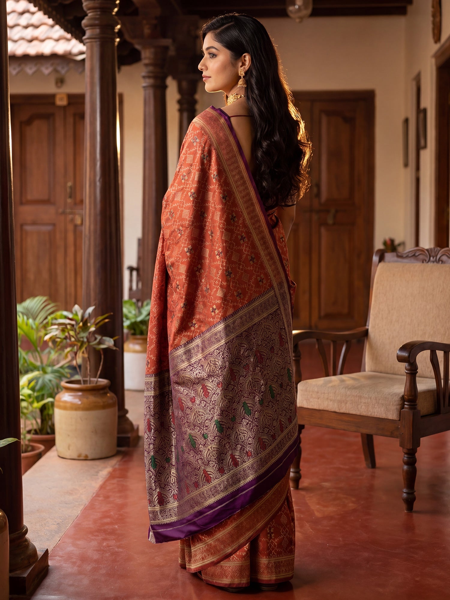 Regal Rust Terracotta Silk Saree - Ressa