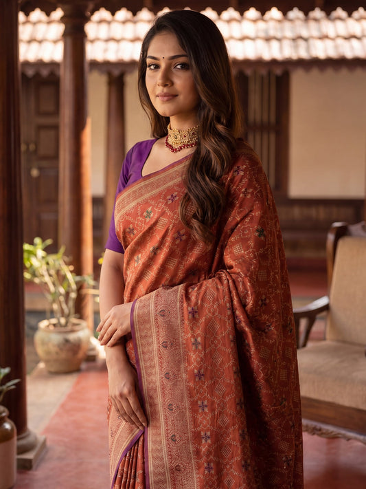 Regal Rust Terracotta Silk Saree - Ressa