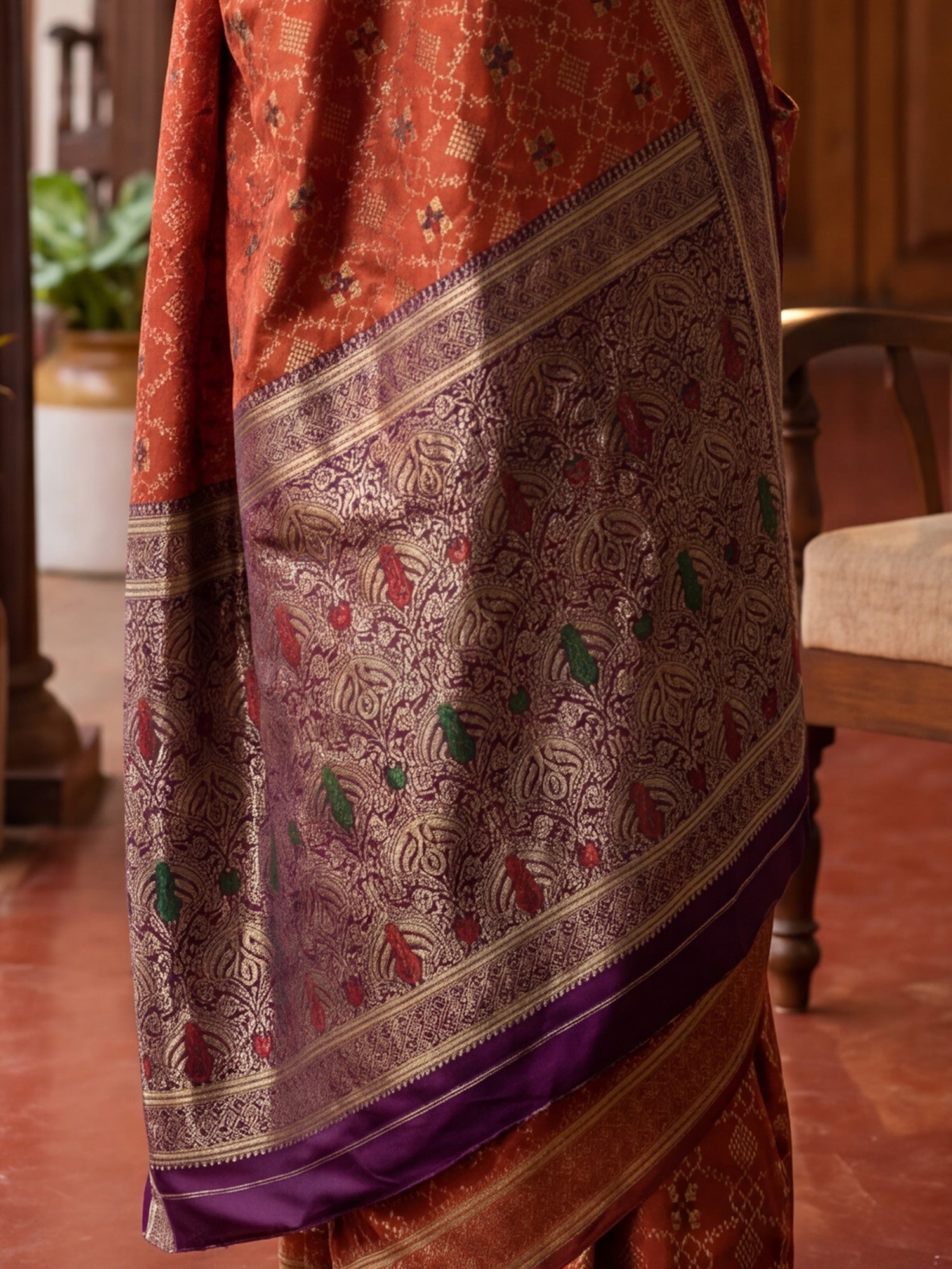 Regal Rust Terracotta Silk Saree - Ressa