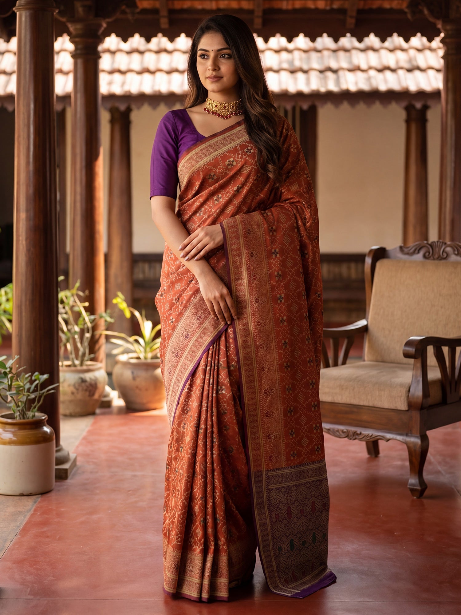Regal Rust Terracotta Silk Saree - Ressa