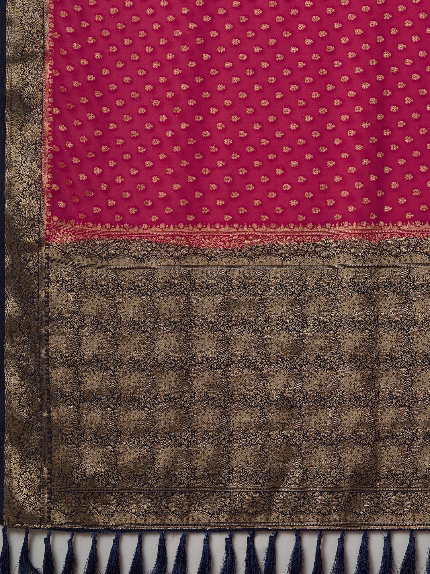 Rich Pink Floral Silk Saree with Jari Border - Ressa