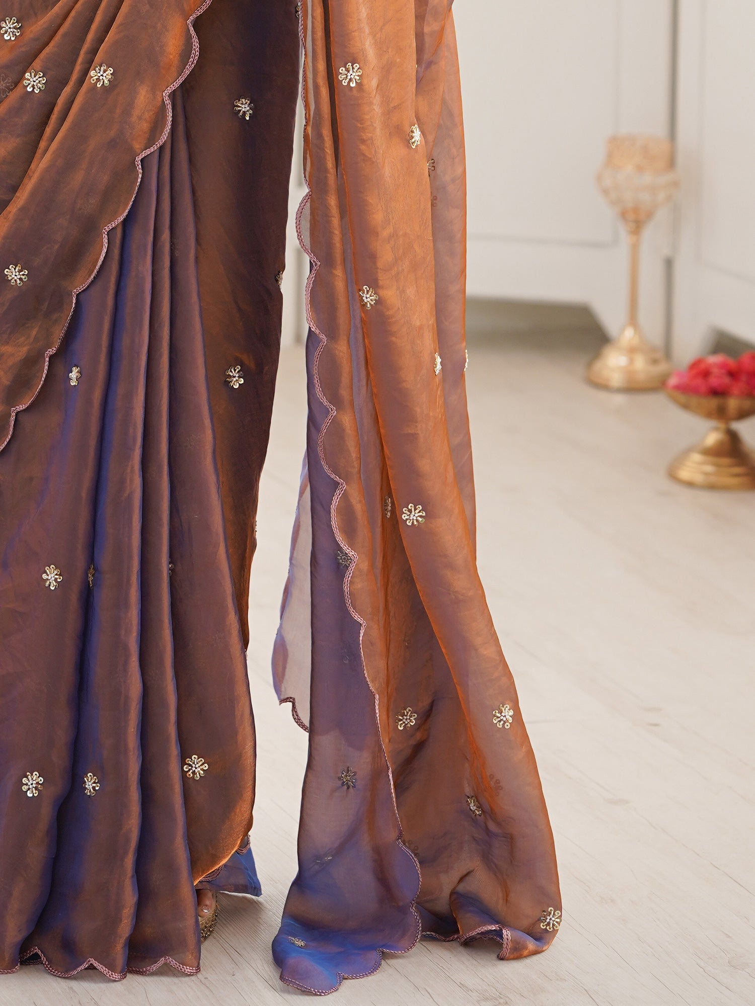 Rose Gold Chiffon Saree - Ressa