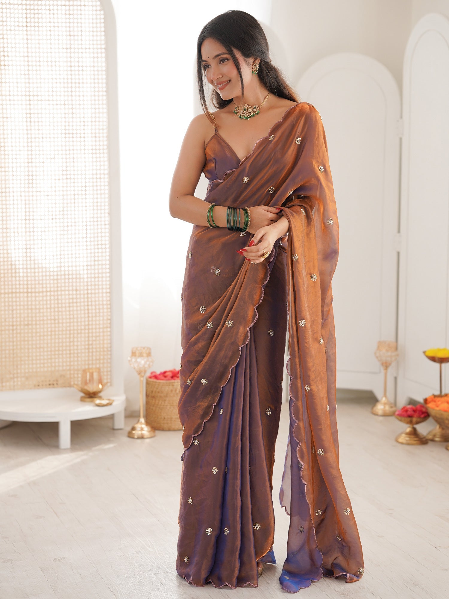 Rose Gold Chiffon Saree - Ressa