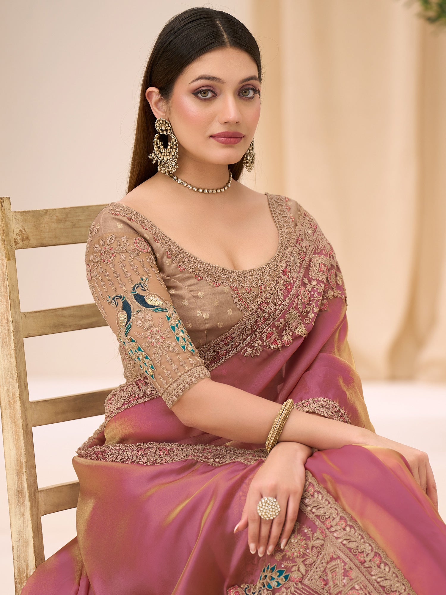 Rose Gold Emblished Saree - Ressa