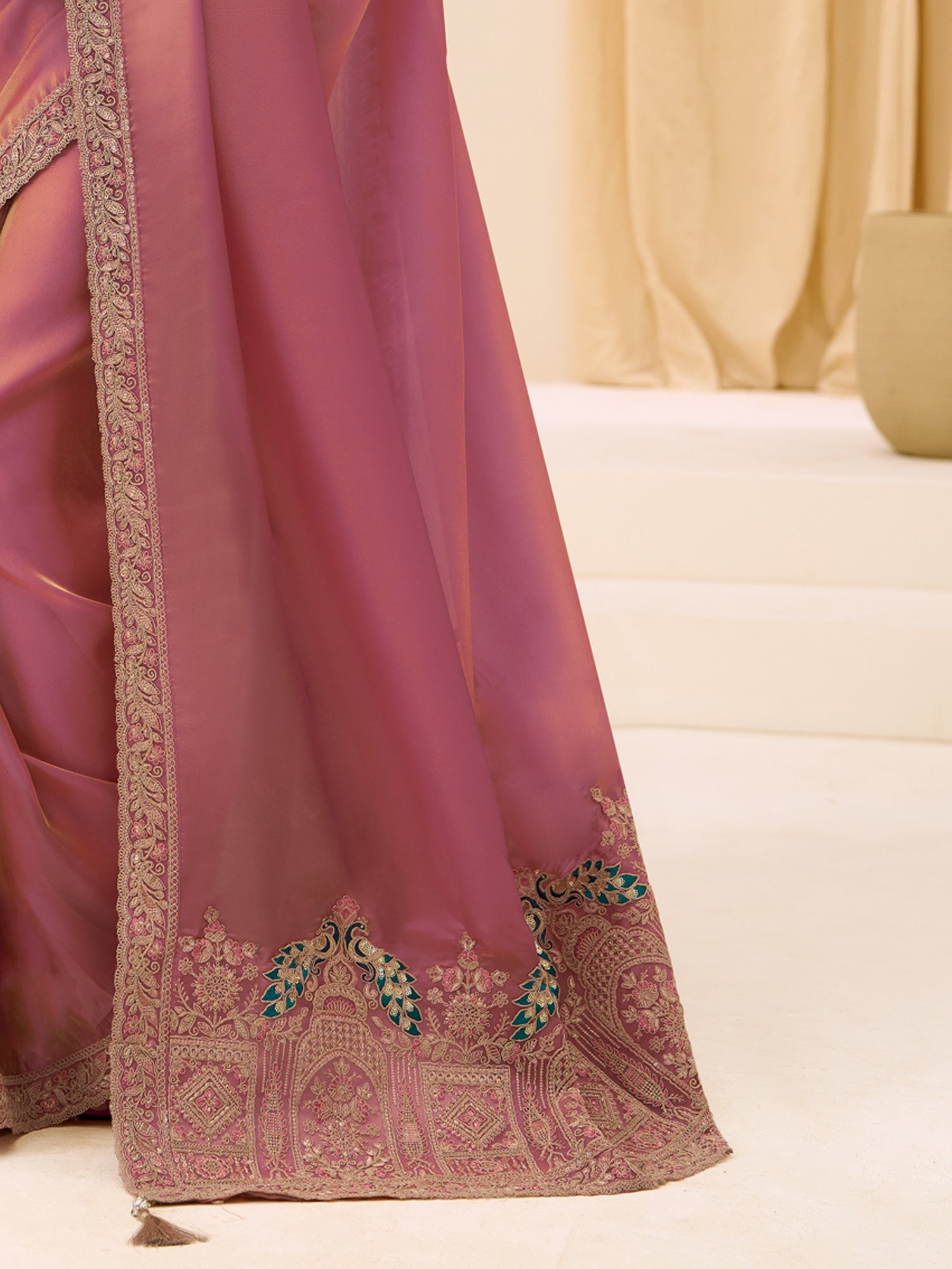 Rose Gold Emblished Saree - Ressa