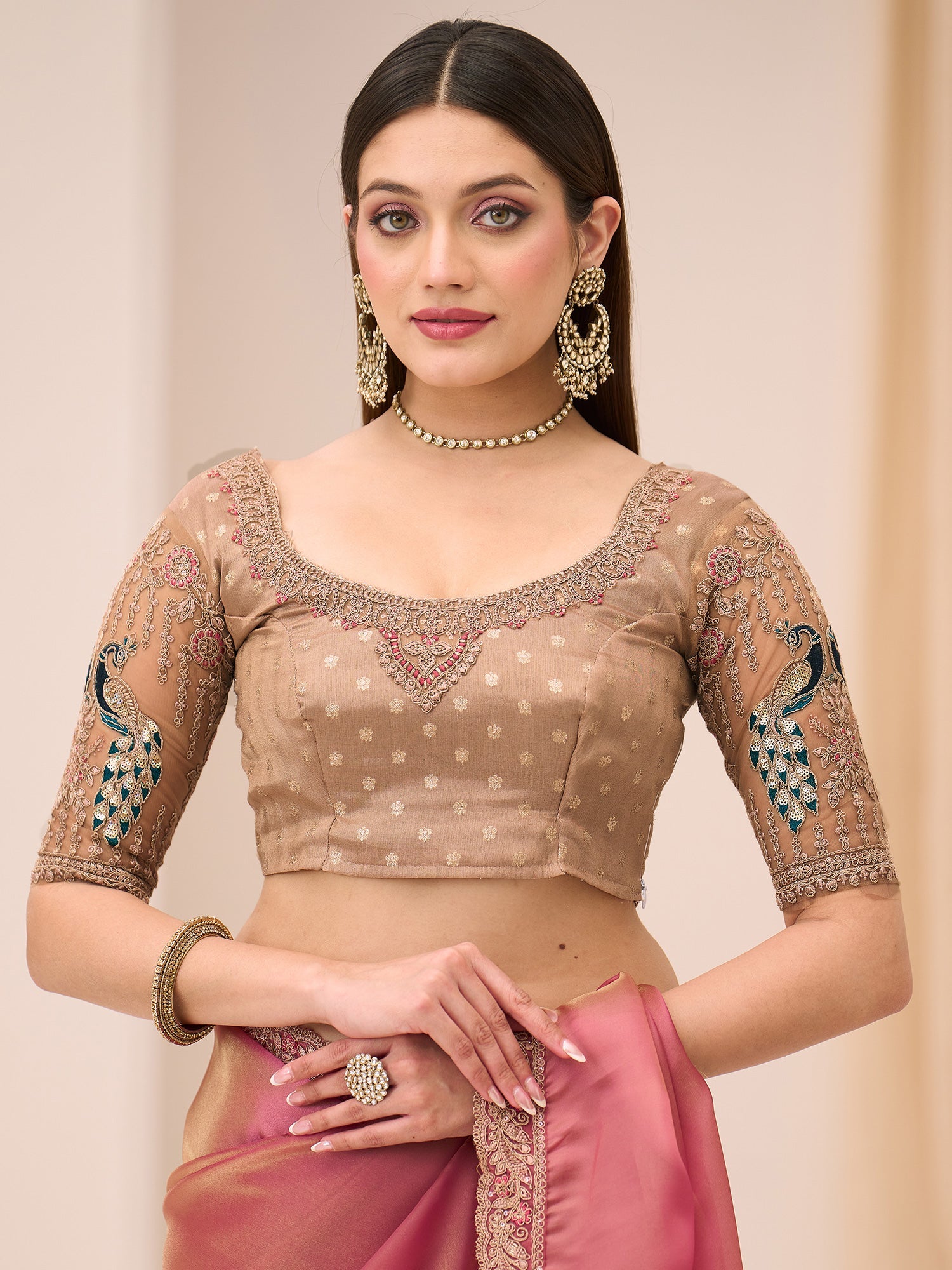 Rose Gold Emblished Saree - Ressa