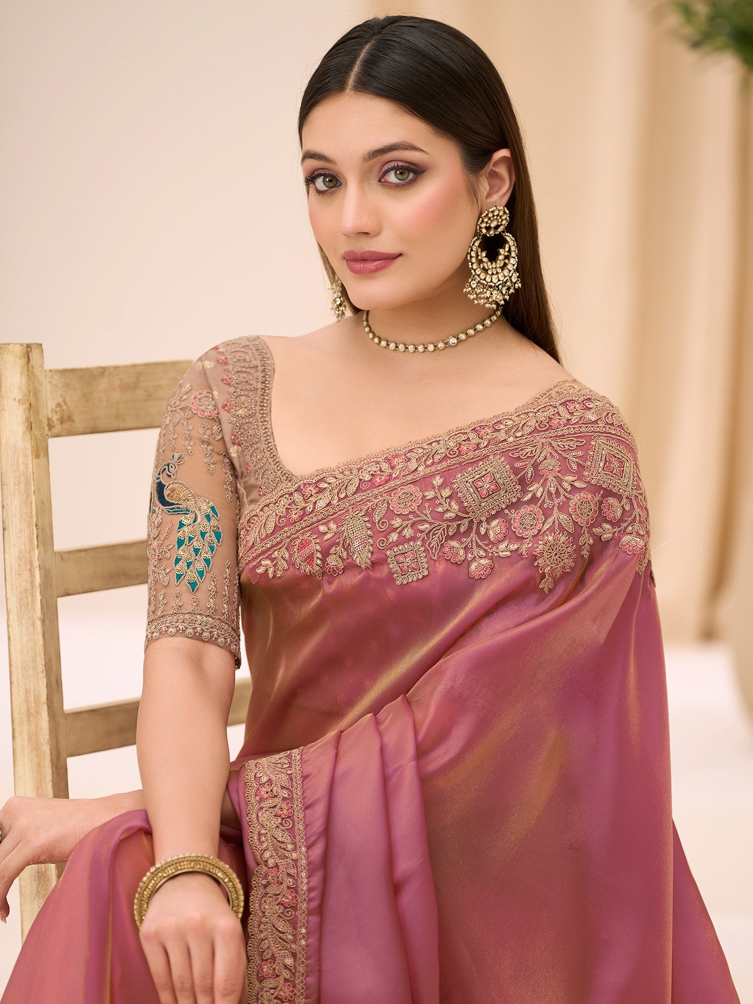 Rose Gold Emblished Saree - Ressa