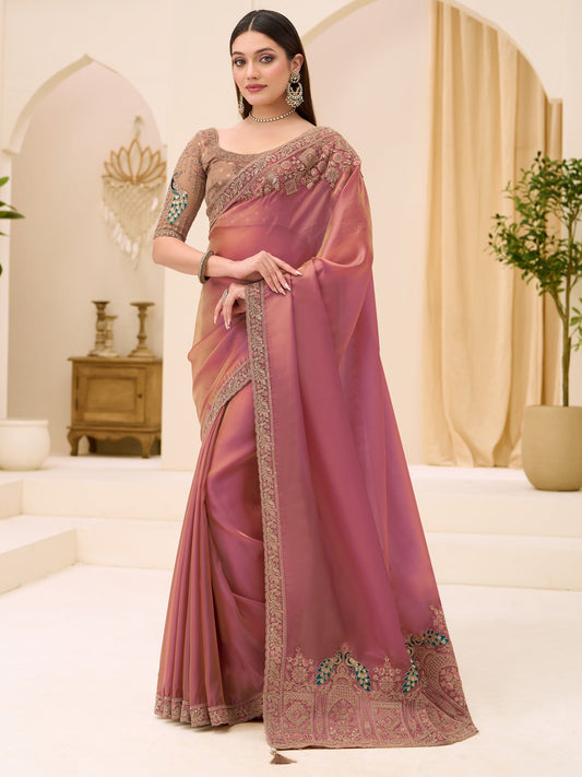Rose Gold Emblished Saree - Ressa