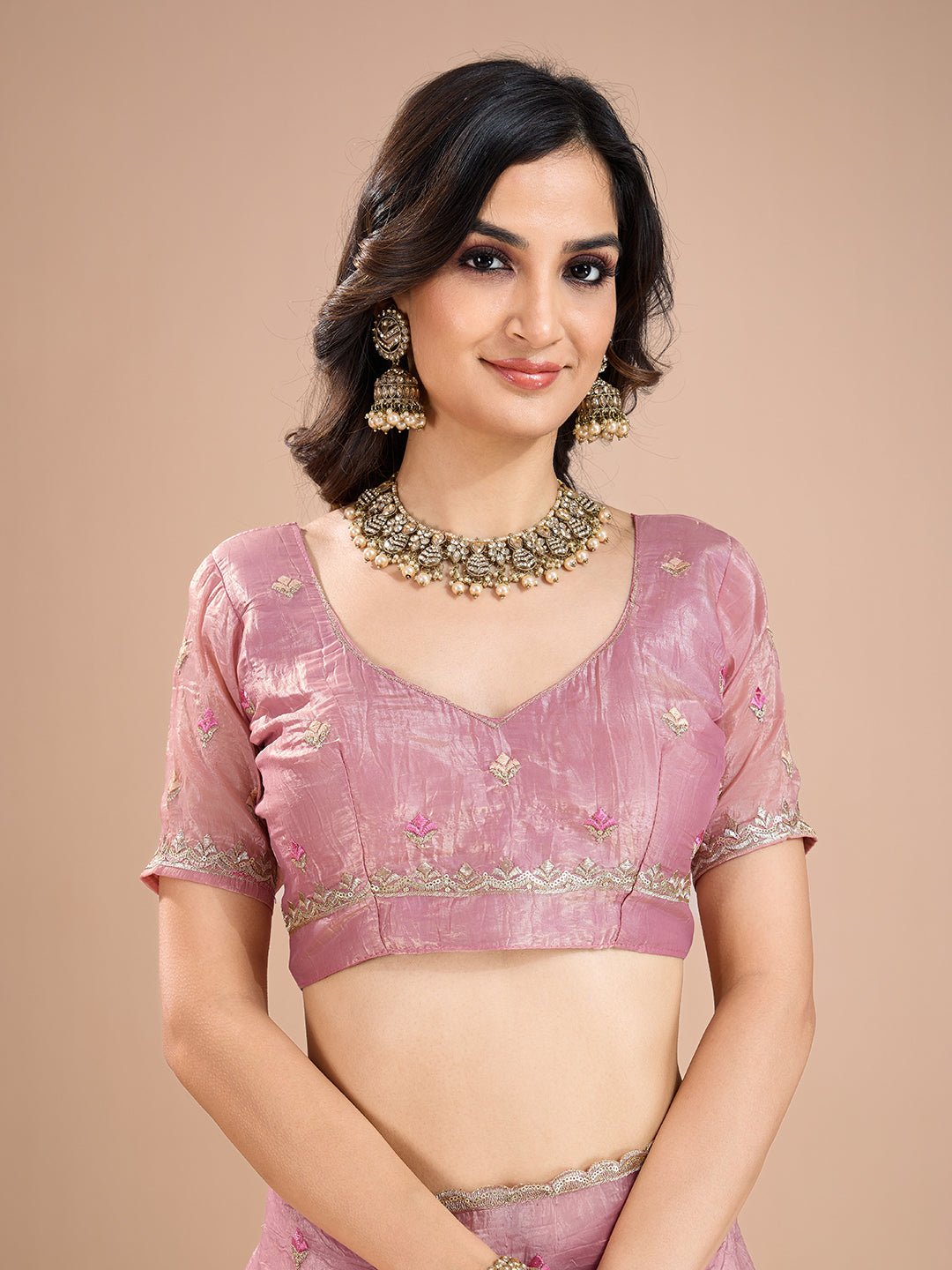 Rose Pink Embroidered Organza Saree - Ressa