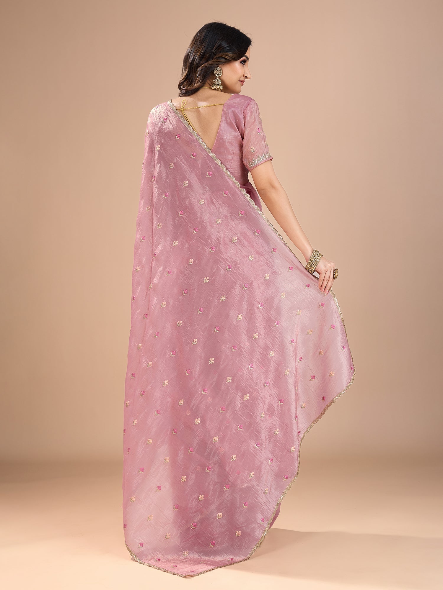 Rose Pink Embroidered Organza Saree - Ressa