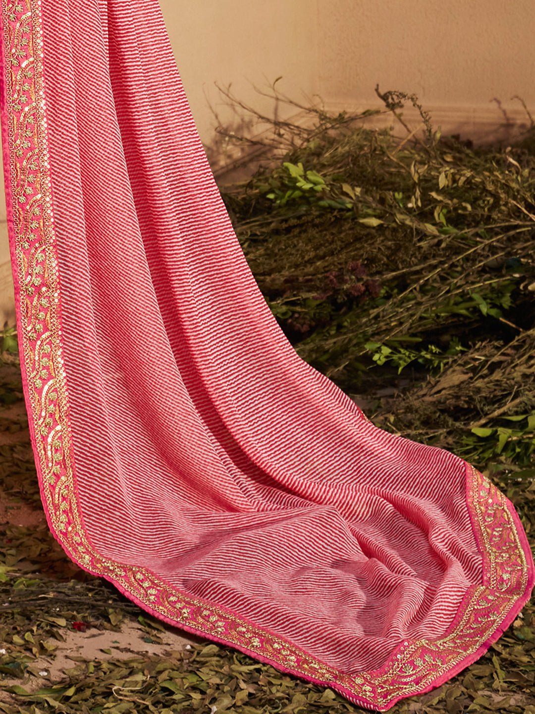 Rose Pink Striped Georgette Saree - Ressa
