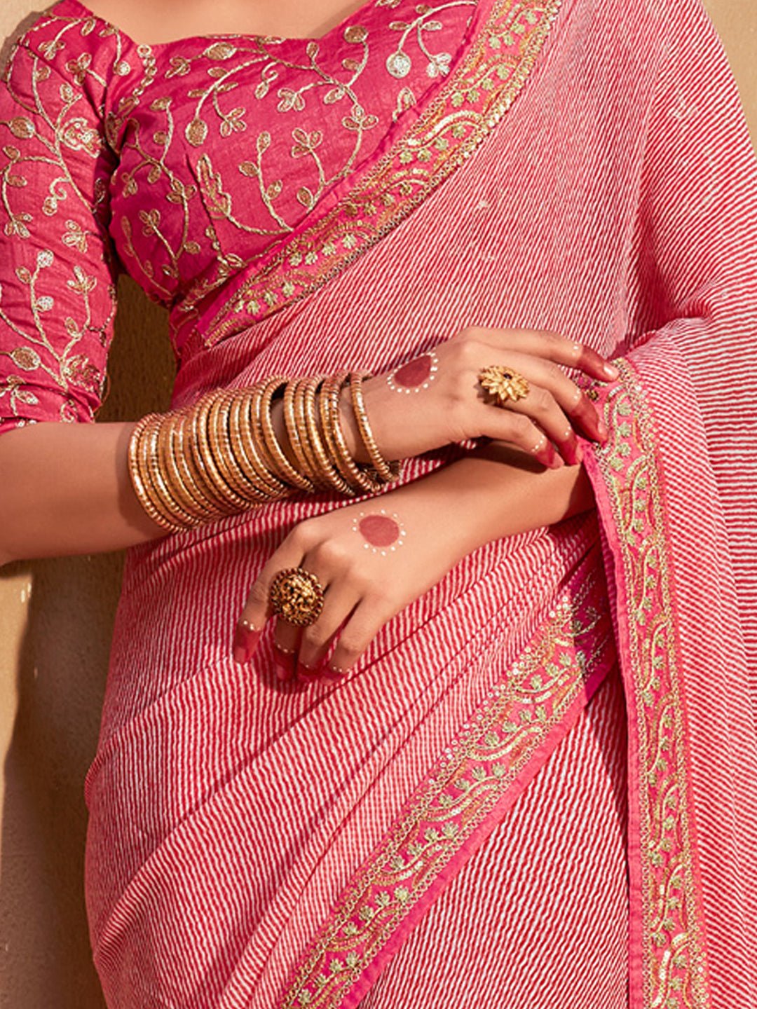 Rose Pink Striped Georgette Saree - Ressa