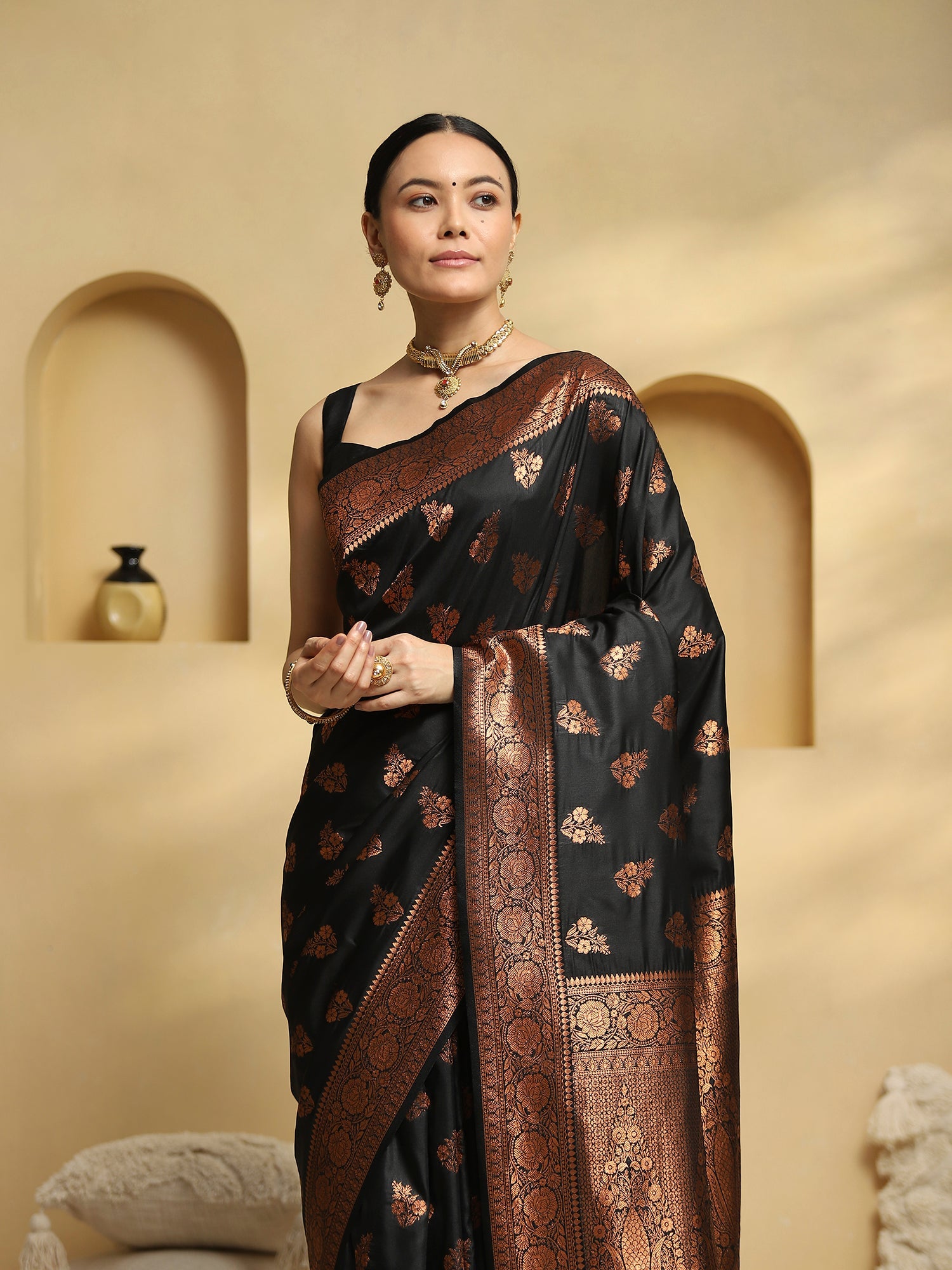 Royal Black Banarasi Silk Blend Saree - Ressa