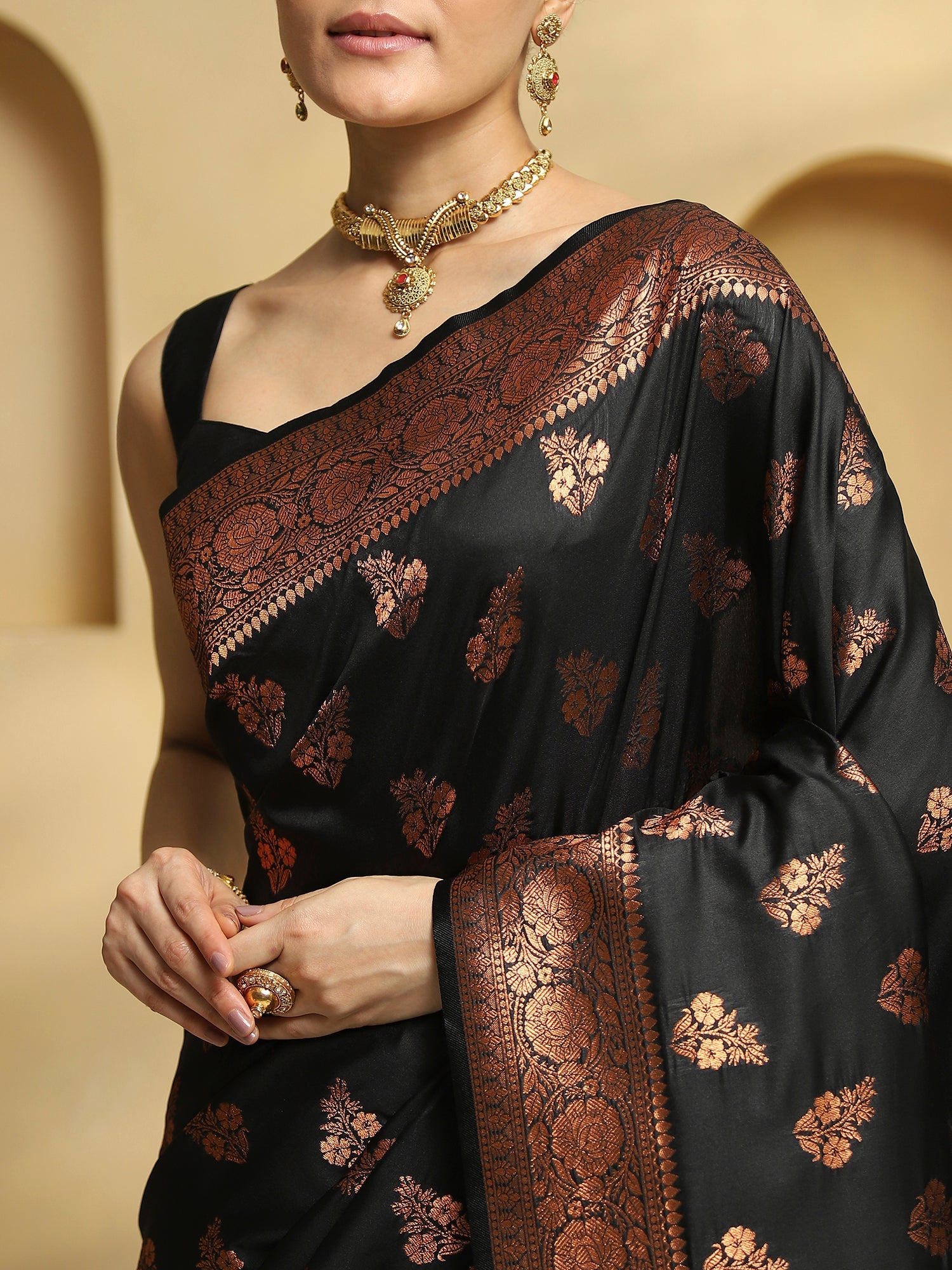 Royal Black Banarasi Silk Blend Saree - Ressa