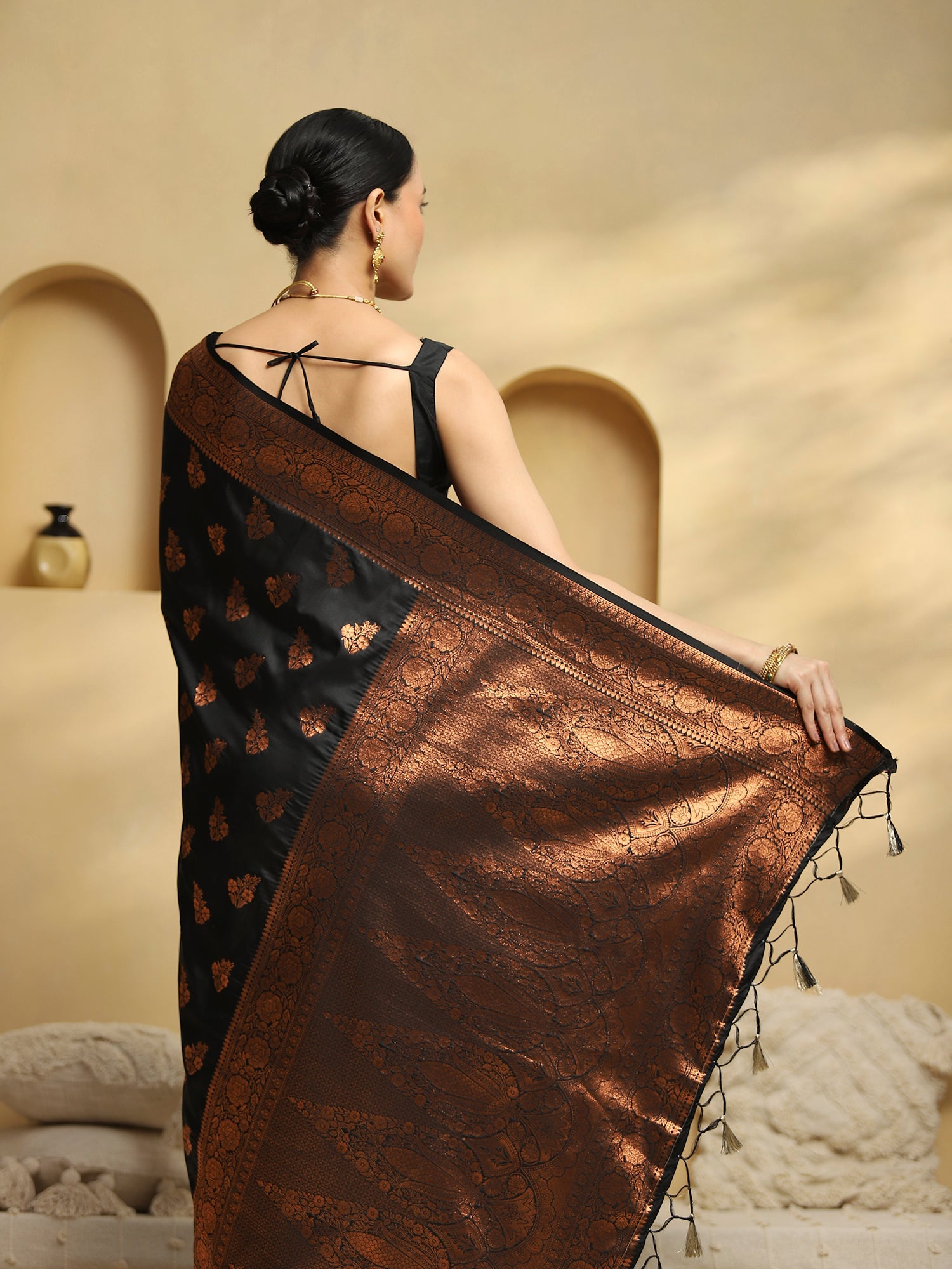 Royal Black Banarasi Silk Blend Saree - Ressa