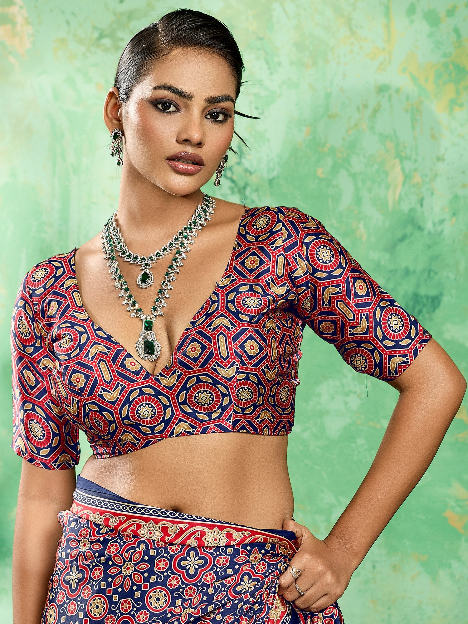 Royal Blue Ajrakh Bolck Print Saree - Ressa