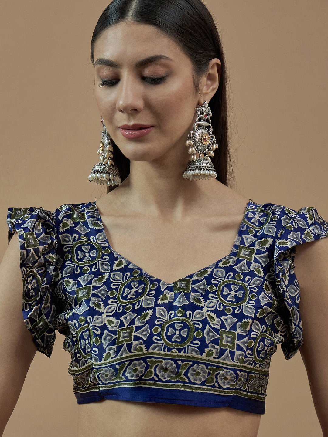 Royal Blue Ajrakh Printed Saree - Ressa