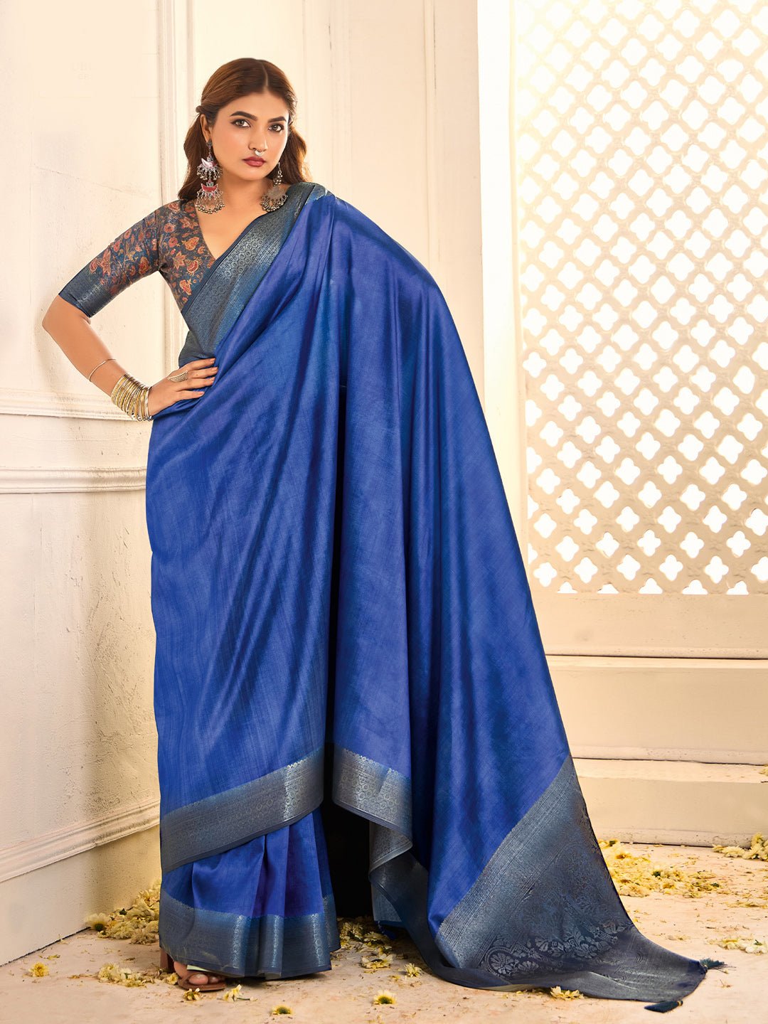 Royal Blue Banarasi Silk Blend Saree - Ressa