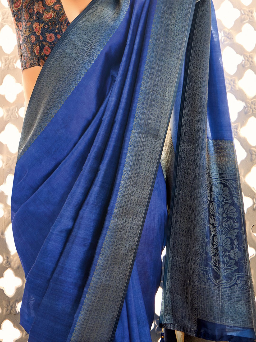 Royal Blue Banarasi Silk Blend Saree - Ressa