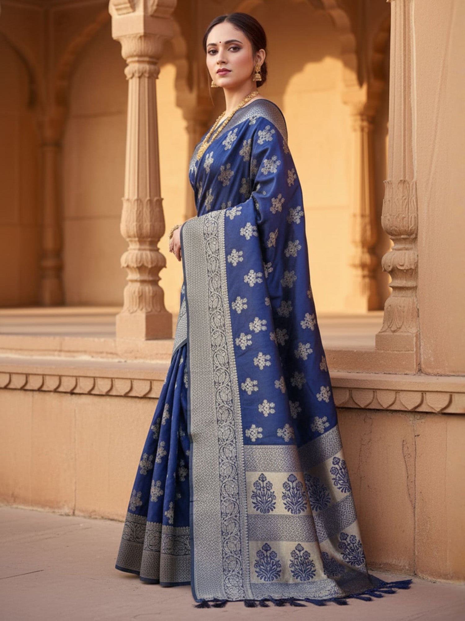 Royal Blue Banarasi Silk Saree - Ressa