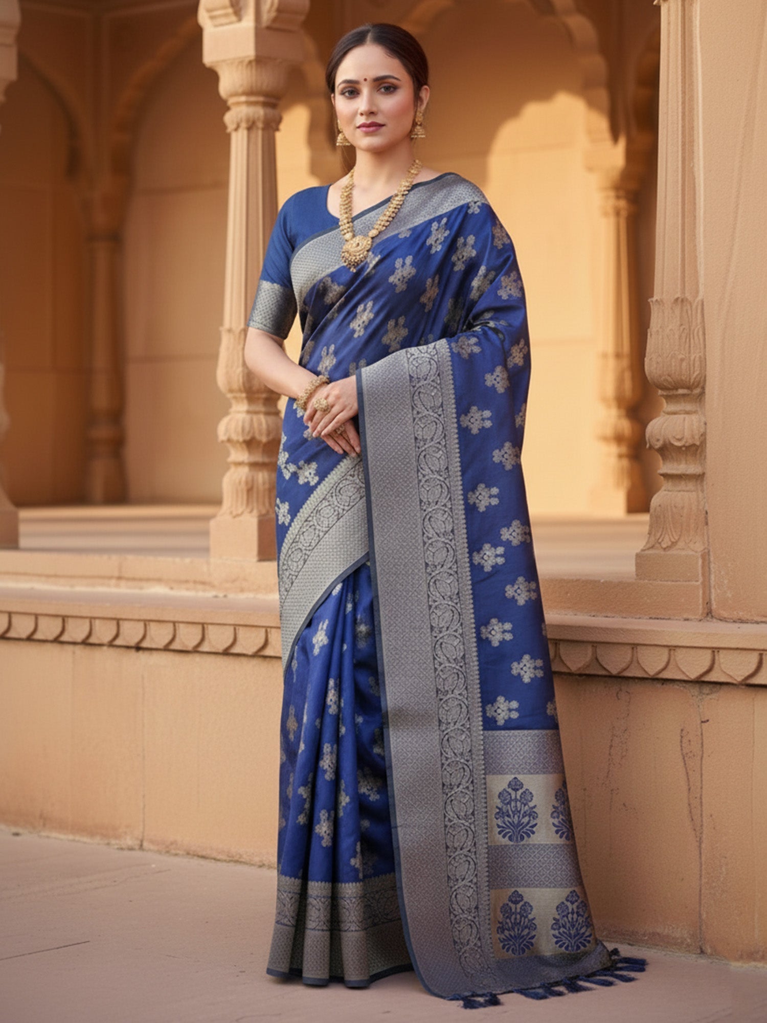 Royal Blue Banarasi Silk Saree - Ressa