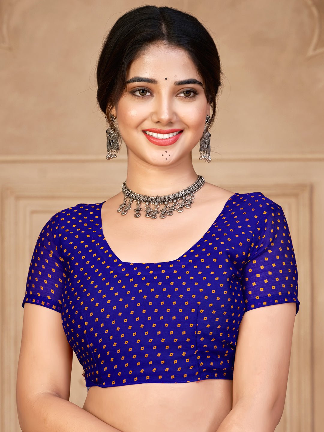 Royal Blue Bandhani Print Georgette Saree - Ressa