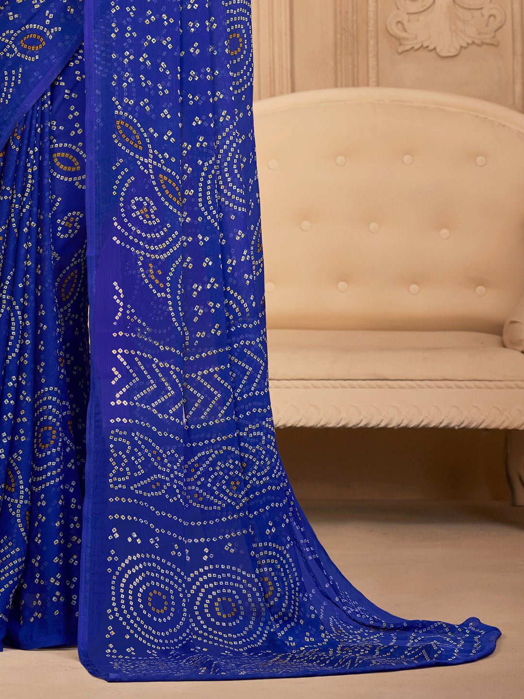 Royal Blue Bandhani Print Georgette Saree - Ressa