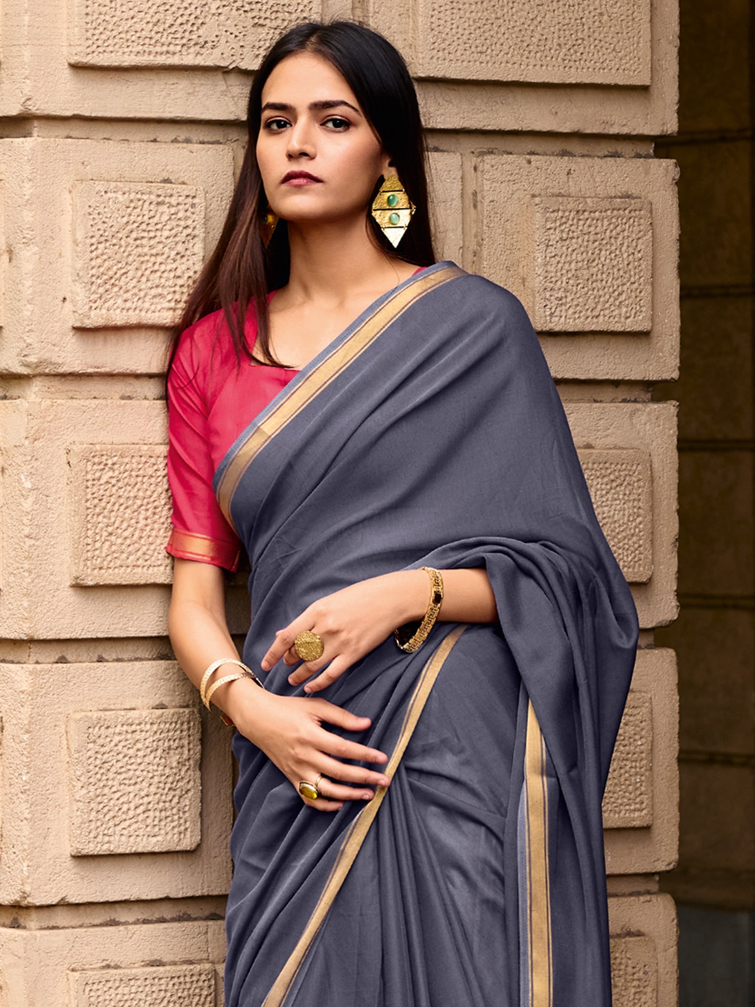 Royal Blue Cotton Paisley Border Saree - Ressa