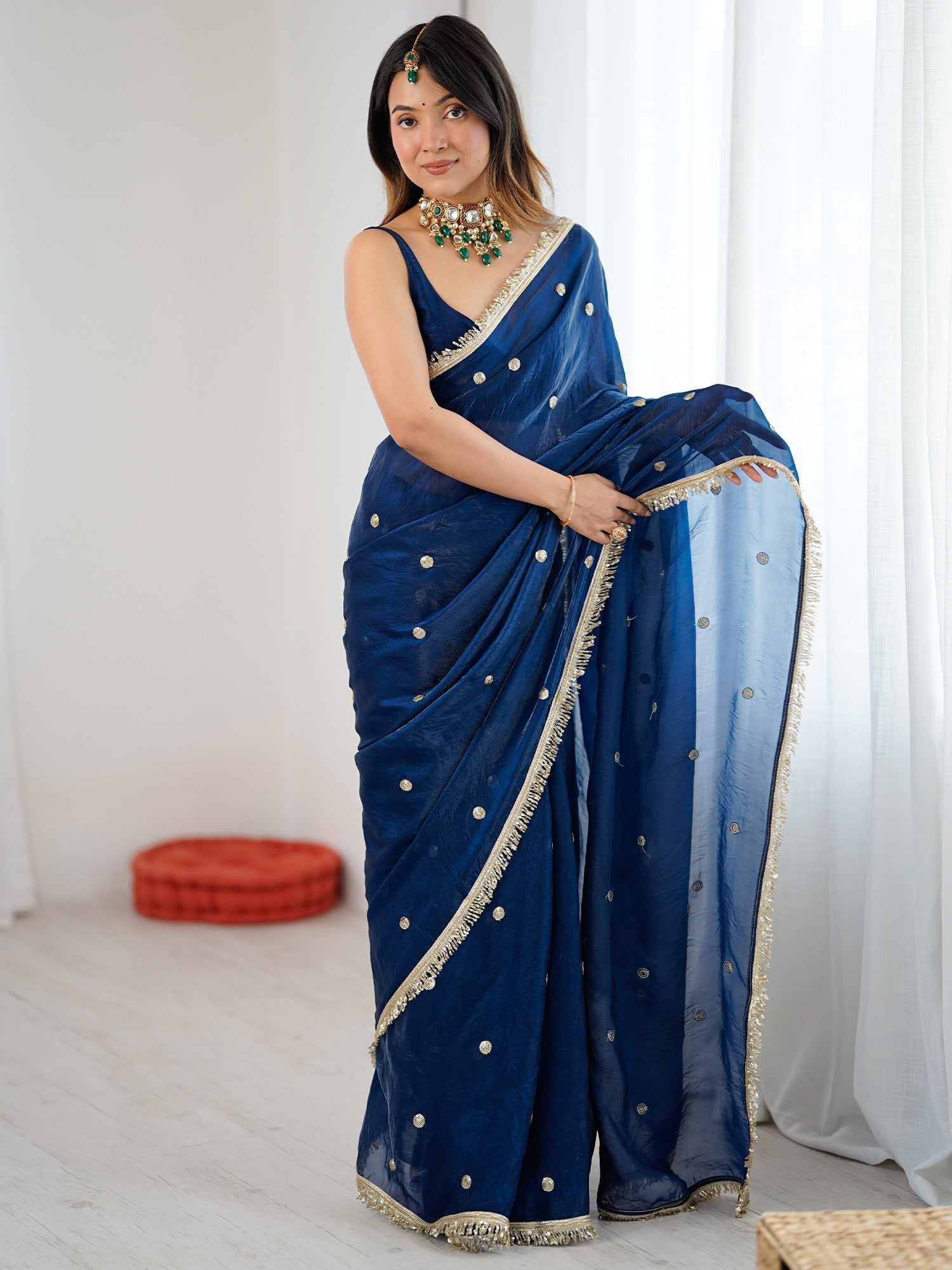 Royal Blue Georgette Zari Butti Saree - Ressa