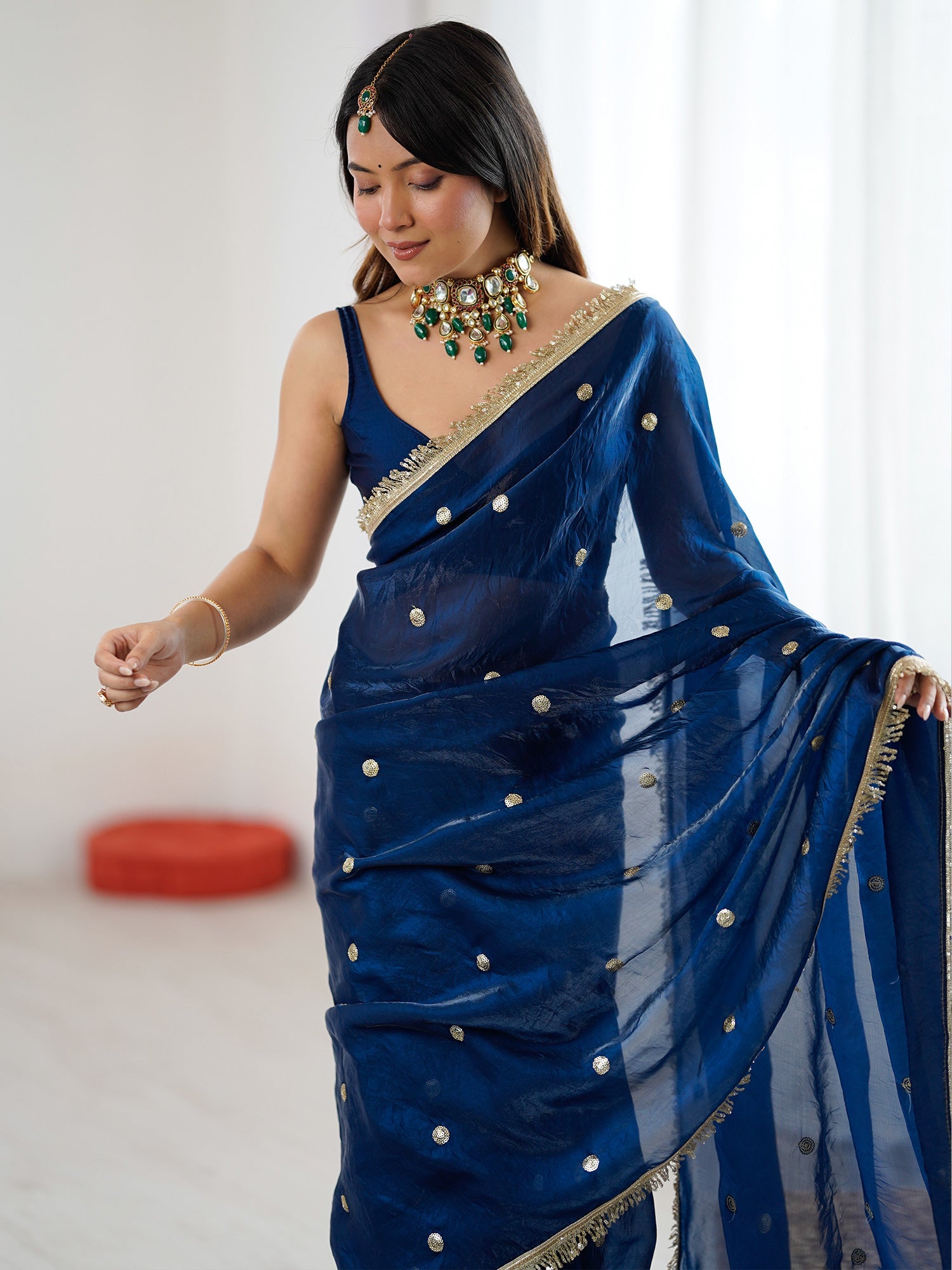 Royal Blue Georgette Zari Butti Saree - Ressa