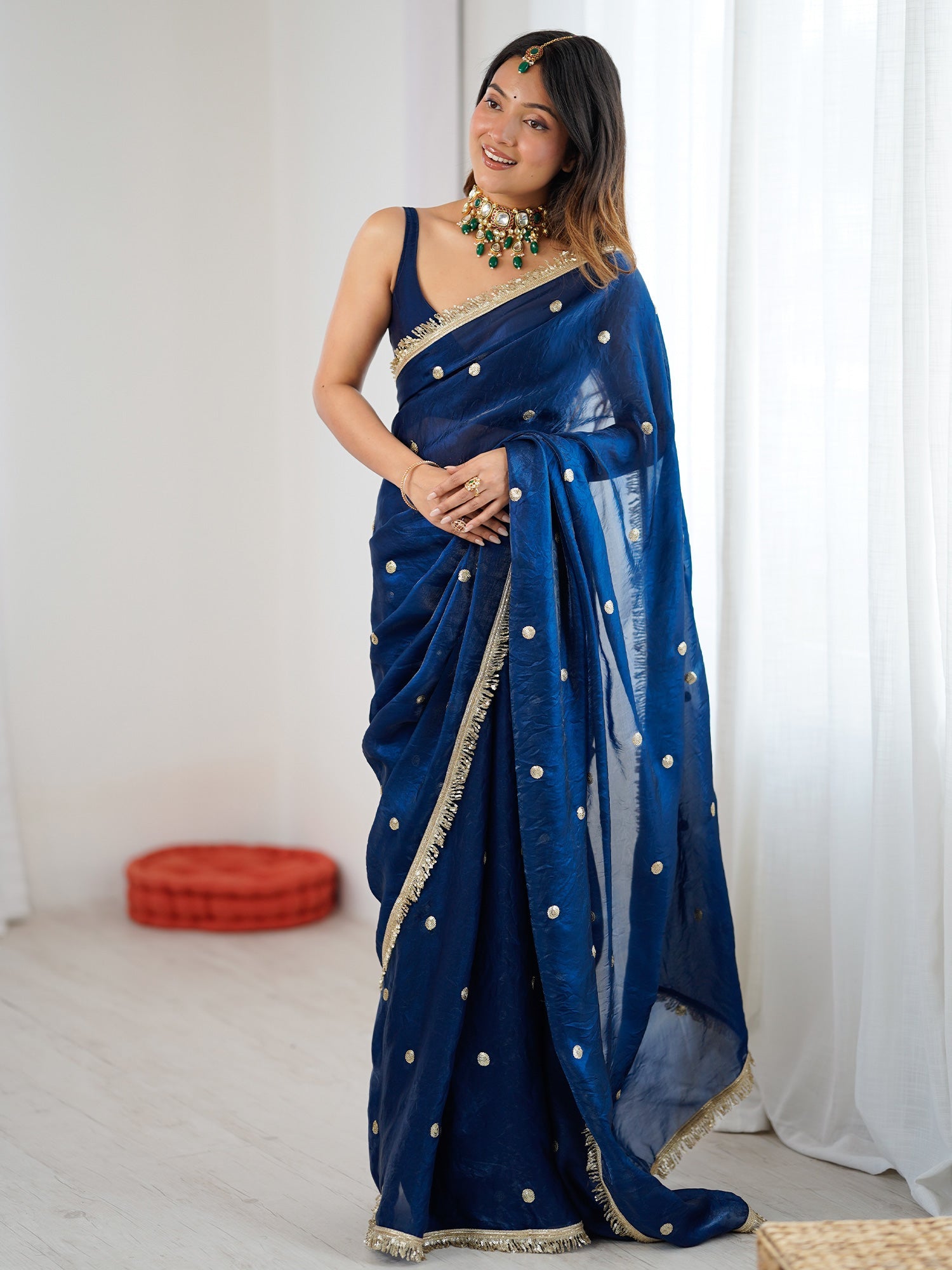 Royal Blue Georgette Zari Butti Saree - Ressa