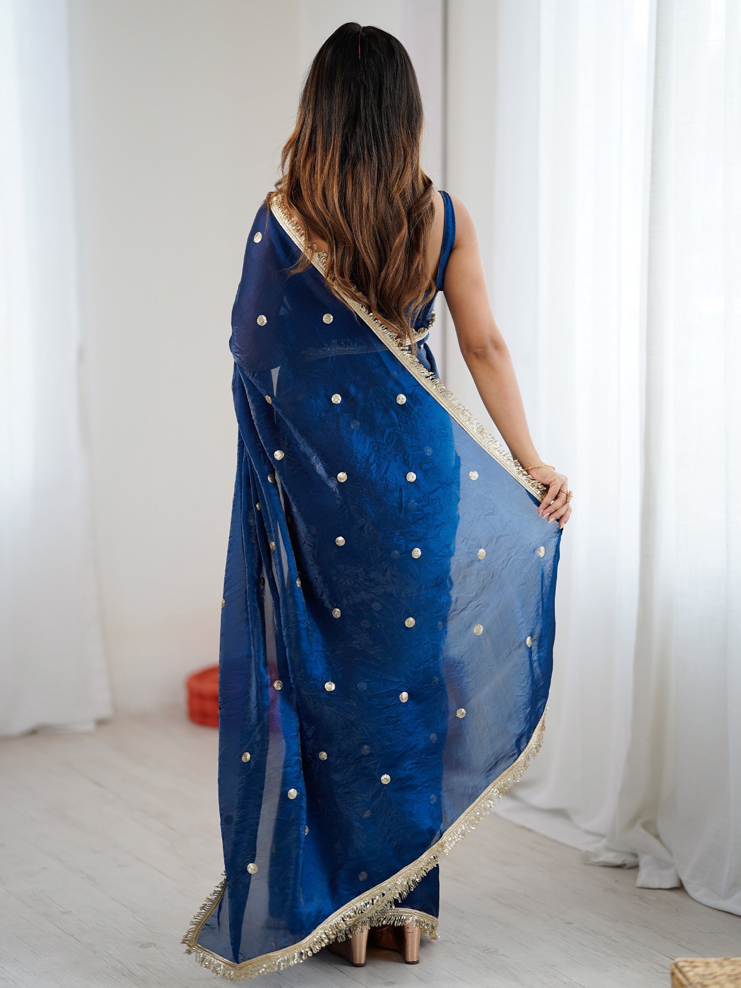 Royal Blue Georgette Zari Butti Saree - Ressa