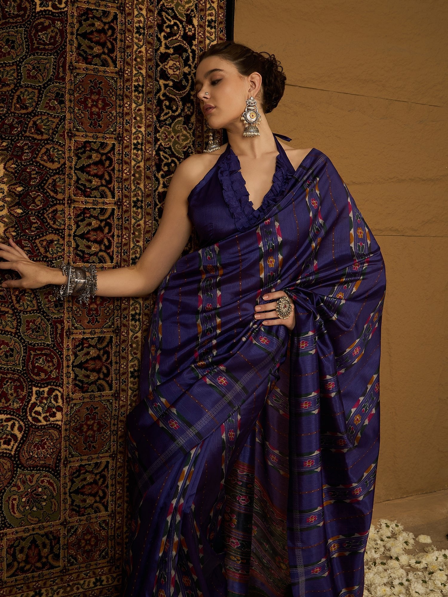 Royal Blue Ikat Bhagalpuri Silk Saree - Ressa