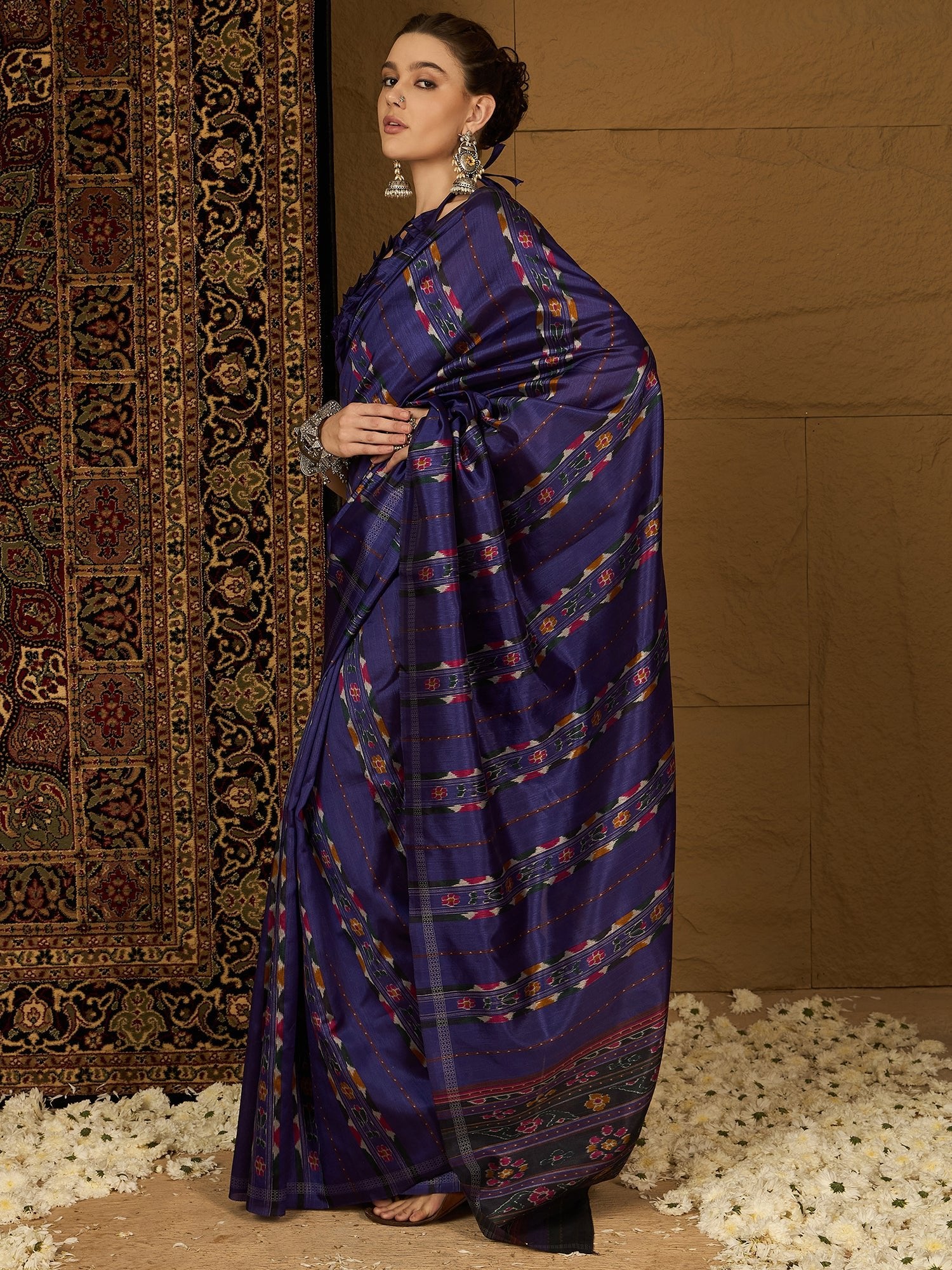 Royal Blue Ikat Bhagalpuri Silk Saree - Ressa
