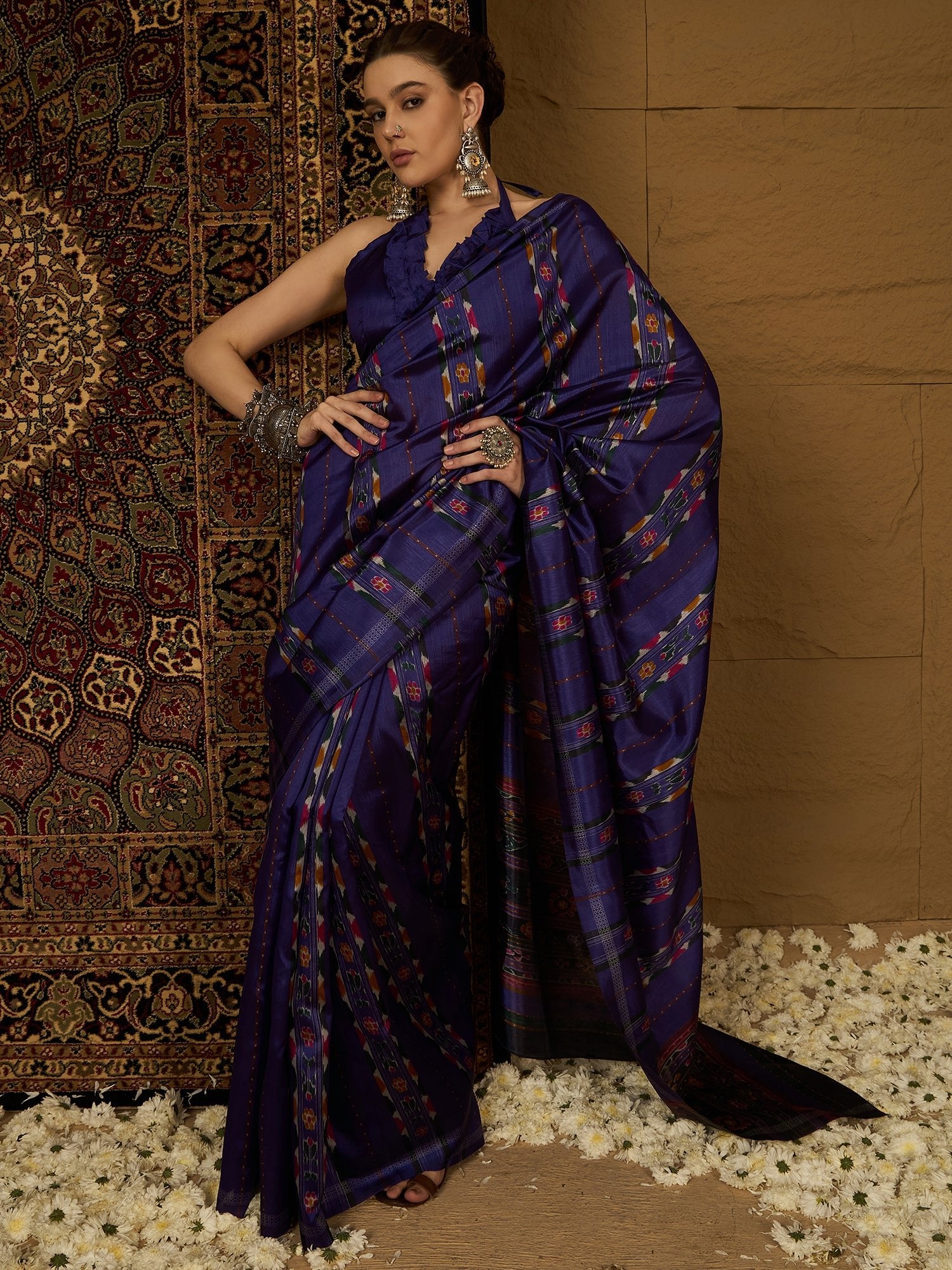 Royal Blue Ikat Bhagalpuri Silk Saree - Ressa