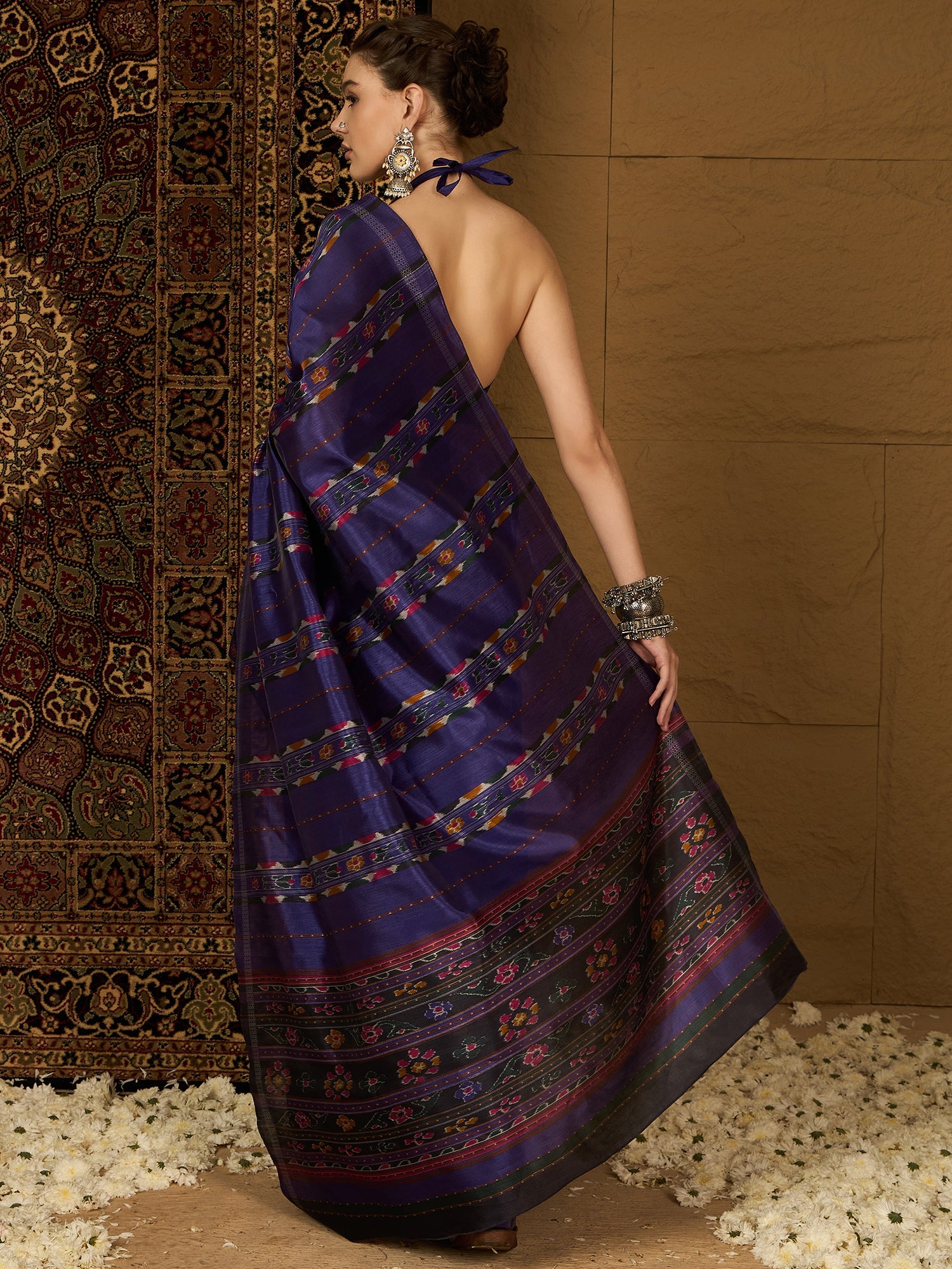 Royal Blue Ikat Bhagalpuri Silk Saree - Ressa