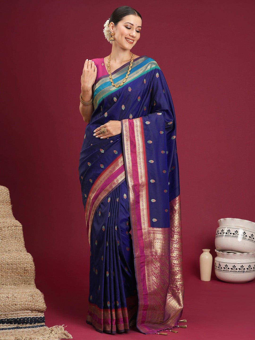 Royal Blue & Magenta Banarasi Saree - Ressa