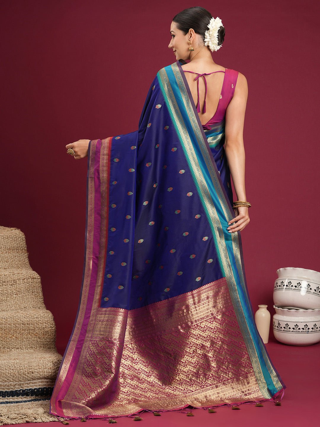 Royal Blue & Magenta Banarasi Saree - Ressa