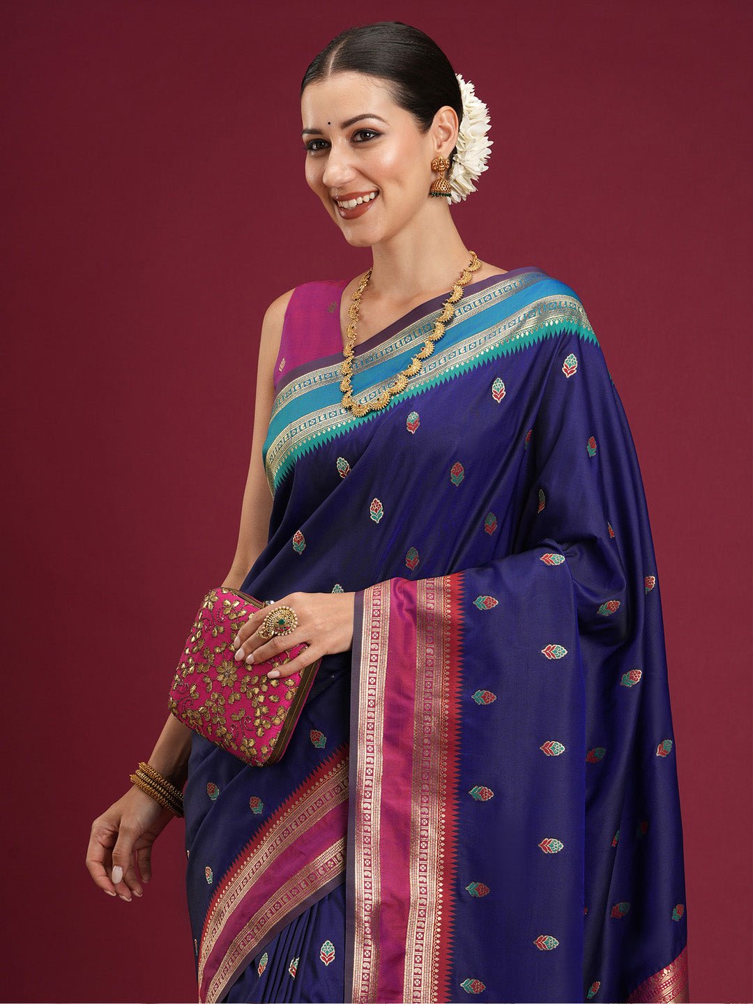 Royal Blue & Magenta Banarasi Saree - Ressa