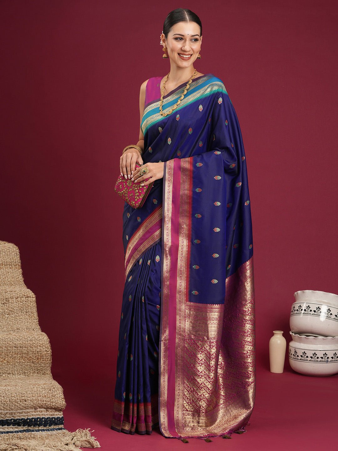 Royal Blue & Magenta Banarasi Saree - Ressa